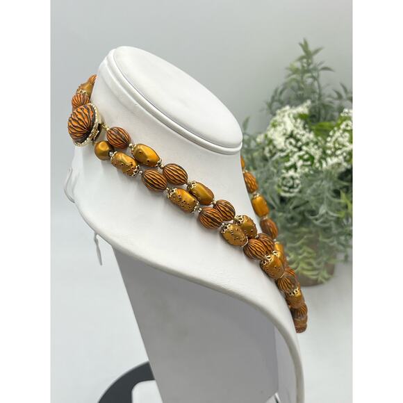 Hong Kong Vintage Copper Brown Bumpy Textured Two Strand Lightweight Necklace - Picture 7 of 12